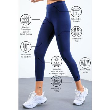 Tommy Life 94577 Yüksek Bel Termal Slim Fit Dar Paça İndigo Kadın Tayt
