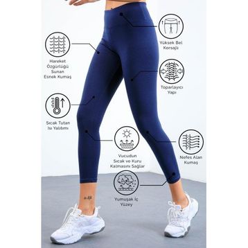Tommy Life 94577 Yüksek Bel Termal Slim Fit Dar Paça İndigo Kadın Tayt
