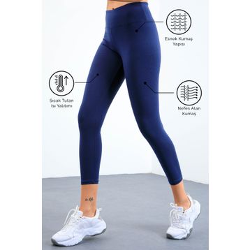 Tommy Life 94577 Yüksek Bel Termal Slim Fit Dar Paça İndigo Kadın Tayt
