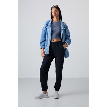 Tommy Life 94583 Cepli Yüksek Bel Rahat Form Lastik Paça Lacivert Kadın Eşofman Altı
