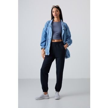 Tommy Life 94583 Cepli Yüksek Bel Rahat Form Lastik Paça Lacivert Kadın Eşofman Altı