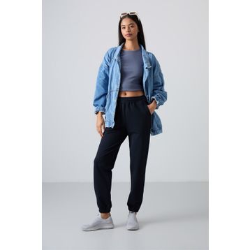 Tommy Life 94583 Cepli Yüksek Bel Rahat Form Lastik Paça Lacivert Kadın Eşofman Altı