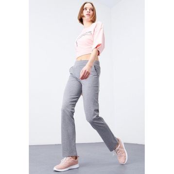 Tommy Life 94584 Gri Melanj Kadın Yüksek Bel Cepli Standart Kalıp Klasik Paça Eşofman Alt