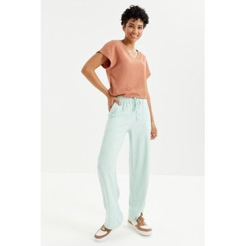 Tommy Life 94619 Su Yeşili Bel Büzgülü Bağcıklı Klasik Paça Bürümcük Kumaş Kadın Eşofman Alt