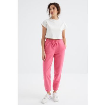 Tommy Life 94622 Şeker Pembe Yüksek Bel Basic Bağcıklı Jogger Polar Kadın Eşofman Altı