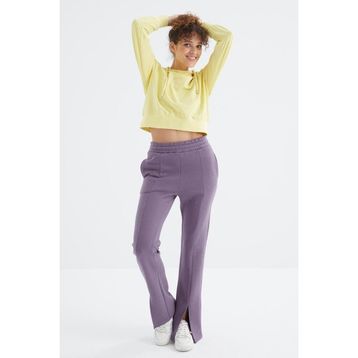 Tommy Life 94625 Eflatun Yüksek Bel Ön Yırtmaç Detaylı Yan Cepli Rahat Form Kadın Eşofman Alt