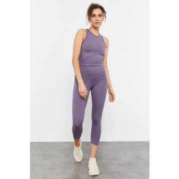 Tommy Life 95284 Eflatun Yüksek Bel Kapri-Crop Atlet Slim Fit Kadın Tayt Takım