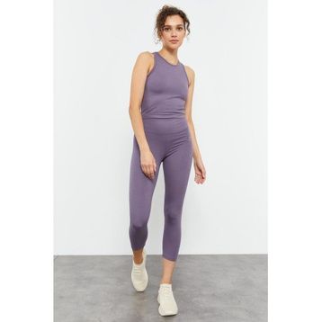 Tommy Life 95284 Eflatun Yüksek Bel Kapri-Crop Atlet Slim Fit Kadın Tayt Takım