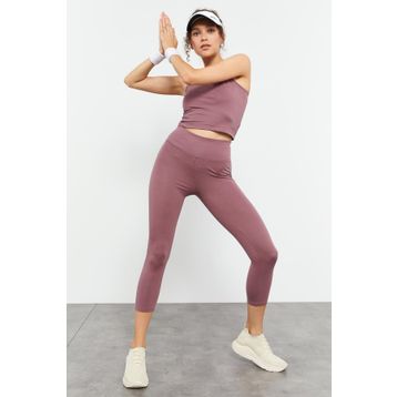 Tommy Life 95284 Gül Kurusu Kadın Yüksek Bel Kapri-Crop Atlet Slim Fit Tayt Takım