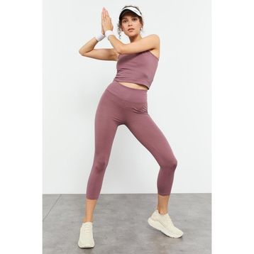 Tommy Life 95284 Gül Kurusu Kadın Yüksek Bel Kapri-Crop Atlet Slim Fit Tayt Takım
