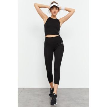 Tommy Life 95284 Siyah Kadın Yüksek Bel Kapri-Crop Atlet Slim Fit Tayt Takım