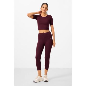 Tommy Life 95285 Bordo Kadın Yüksek Bel Kapri-Crop T-Shirt Slim Fit Tayt Takım