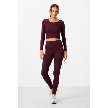 Tommy Life 95286 Bordo Kadın Yüksek Bel Uzun Kollu Slim Fit Crop Top Tayt Takım