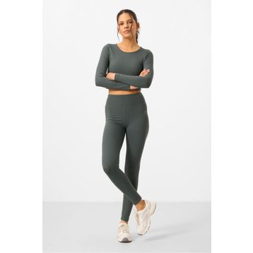 Tommy Life 95286 Çağla Kadın Yüksek Bel Uzun Kollu Slim Fit Crop Top Tayt Takım