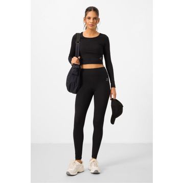 Tommy Life 95286 Siyah Kadın Yüksek Bel Uzun Kollu Slim Fit Crop Top Tayt Takım