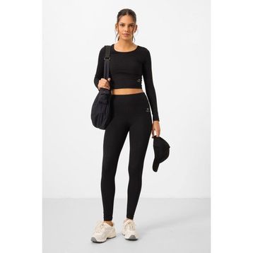 Tommy Life 95286 Siyah Kadın Yüksek Bel Uzun Kollu Slim Fit Crop Top Tayt Takım