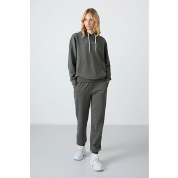 Tommy Life 95288 Kapüşonlu Kanguru Cep Oversize Lastik Paça Çağla Kadın Eşofman Takımı