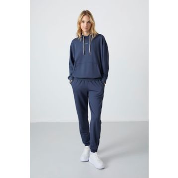Tommy Life 95288 Kapüşonlu Kanguru Cep Oversize Lastik Paça Petrol Kadın Eşofman Takımı