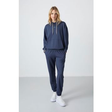 Tommy Life 95288 Kapüşonlu Kanguru Cep Oversize Lastik Paça Petrol Kadın Eşofman Takımı
