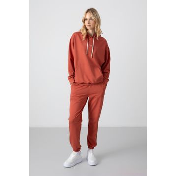 Tommy Life 95288 Kapüşonlu Kanguru Cep Oversize Lastik Paça Tarçın Kadın Eşofman Takımı