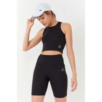 Tommy Life 95302 Yüksek Bel Toparlayıcı Crop Siyah Kadın Biker Tayt Takım