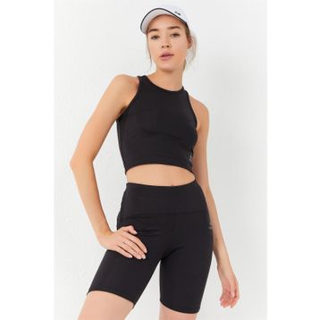 Tommy Life 95302 Yüksek Bel Toparlayıcı Crop Siyah Kadın Biker Tayt Takım