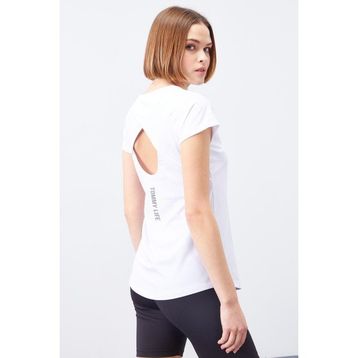 Tommy Life 97101 Beyaz Sırt Pencereli Kısa Kol Standart Kalıp O Yaka Kadın T-Shirt