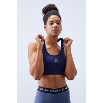 Tommy Life 97121 Çapraz Sırt Detaylı Slim Fit U Yaka Pedli İndigo Kadın Spor Büstiyer