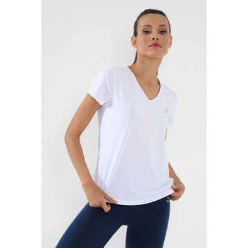Tommy Life 97145 Beyaz Basic Kısa Kol Standart Kalıp V Yaka Kadın T-shirt