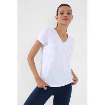 Tommy Life 97145 Beyaz Basic Kısa Kol Standart Kalıp V Yaka Kadın T-shirt