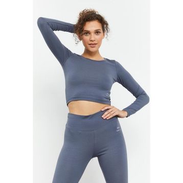 Tommy Life 97150 Uzun Kollu Dar Kalıp O Yaka Petrol Kadın Crop Top