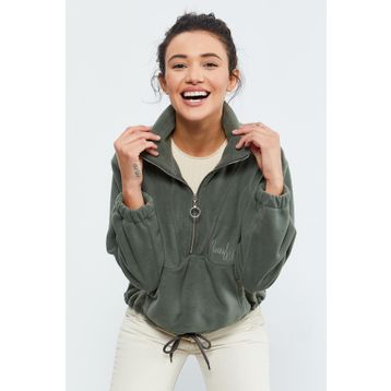Tommy Life 97171 Çağla Yarım Fermuar Etek Ucu Büzgülü Oversize Polar Kadın Sweatshirt