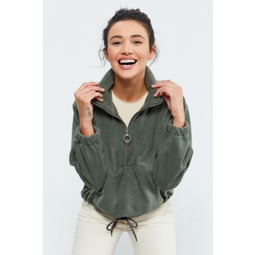 Tommy Life 97171 Çağla Yarım Fermuar Etek Ucu Büzgülü Oversize Polar Kadın Sweatshirt