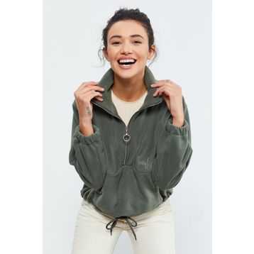 Tommy Life 97171 Çağla Yarım Fermuar Etek Ucu Büzgülü Oversize Polar Kadın Sweatshirt