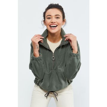 Tommy Life 97171 Çağla Yarım Fermuar Etek Ucu Büzgülü Oversize Polar Kadın Sweatshirt