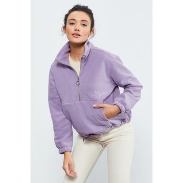 Tommy Life 97171 Yarım Fermuar Etek Ucu Büzgülü Oversize Polar Eflatun Kadın Sweatshirt