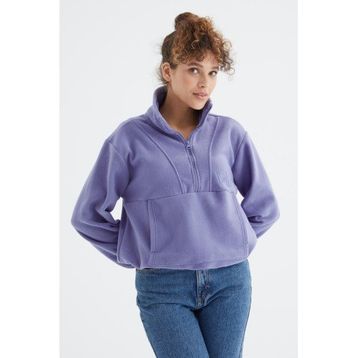 Tommy Life 97171 Yarım Fermuar Etek Ucu Büzgülü Oversize Polar Eflatun Kadın Sweatshirt