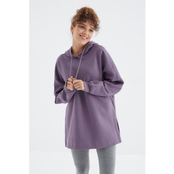 Tommy Life 97242 Eflatun Reglan Kol Renk Basic Kapüşonlu Oversize Kadın Tunik