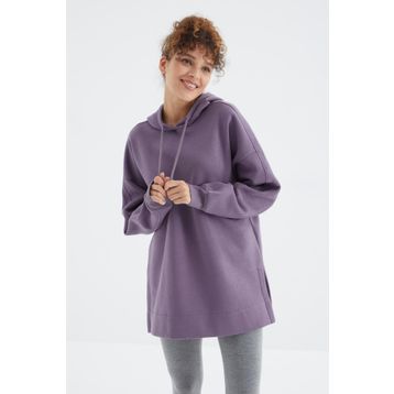 Tommy Life 97242 Eflatun Reglan Kol Renk Basic Kapüşonlu Oversize Kadın Tunik