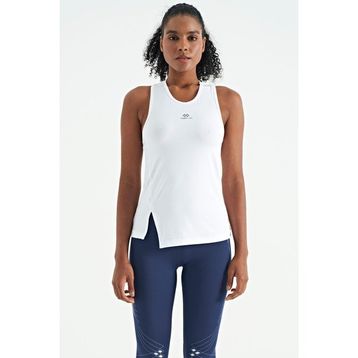 Tommy Life 97256 Beyaz Yırtmaç Detaylı O Yaka Sıfır Kollu Standart Kalıp Kadın Spor Atlet