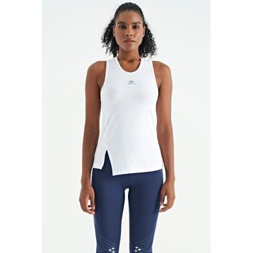 Tommy Life 97256 Beyaz Yırtmaç Detaylı O Yaka Sıfır Kollu Standart Kalıp Kadın Spor Atlet