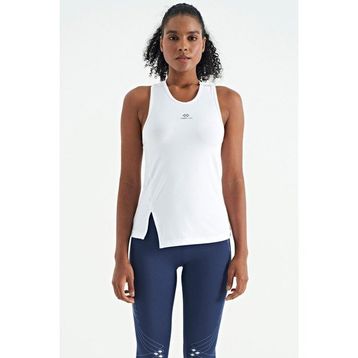 Tommy Life 97256 Beyaz Yırtmaç Detaylı O Yaka Sıfır Kollu Standart Kalıp Kadın Spor Atlet