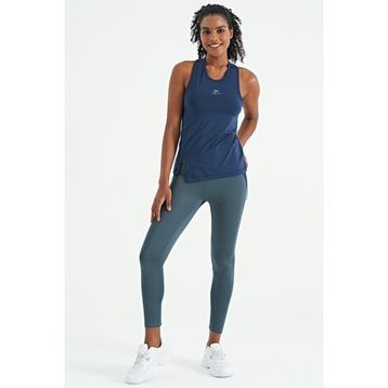Tommy Life 97256 Indigo Yırtmaç Detaylı O Yaka Sıfır Kollu Standart Kalıp Spor Kadın Atlet