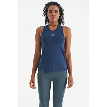 Tommy Life 97256 Indigo Yırtmaç Detaylı O Yaka Sıfır Kollu Standart Kalıp Spor Kadın Atlet