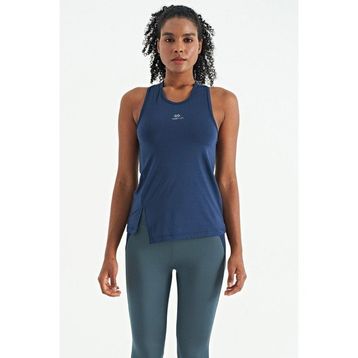 Tommy Life 97256 Indigo Yırtmaç Detaylı O Yaka Sıfır Kollu Standart Kalıp Spor Kadın Atlet