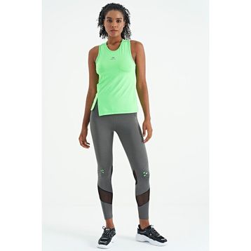Tommy Life 97256 Neon Yeşil Yırtmaç Detaylı O Yaka Sfır Kollu Standart Kalıp Kadın Spor Atlet