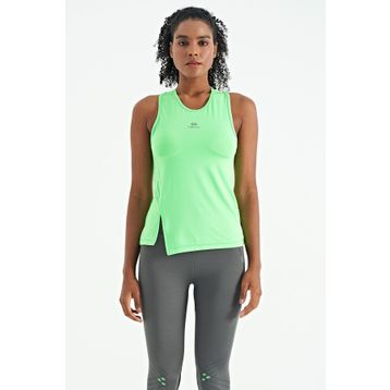 Tommy Life 97256 Neon Yeşil Yırtmaç Detaylı O Yaka Sfır Kollu Standart Kalıp Kadın Spor Atlet