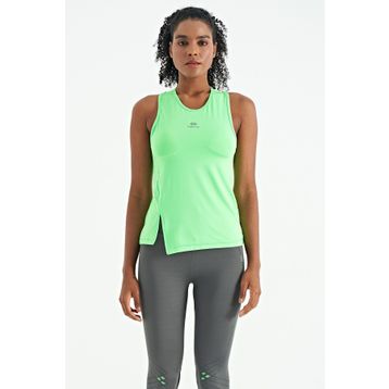 Tommy Life 97256 Neon Yeşil Yırtmaç Detaylı O Yaka Sfır Kollu Standart Kalıp Kadın Spor Atlet