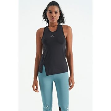 Tommy Life 97256 Siyah Yırtmaç Detaylı O Yaka Sfır Kollu Standart Kalıp Kadın Spor Atlet