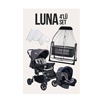 Tommybaby Luna 4 Adet Beşik Antrasit Bebek Arabası Puset Yağmurluğu